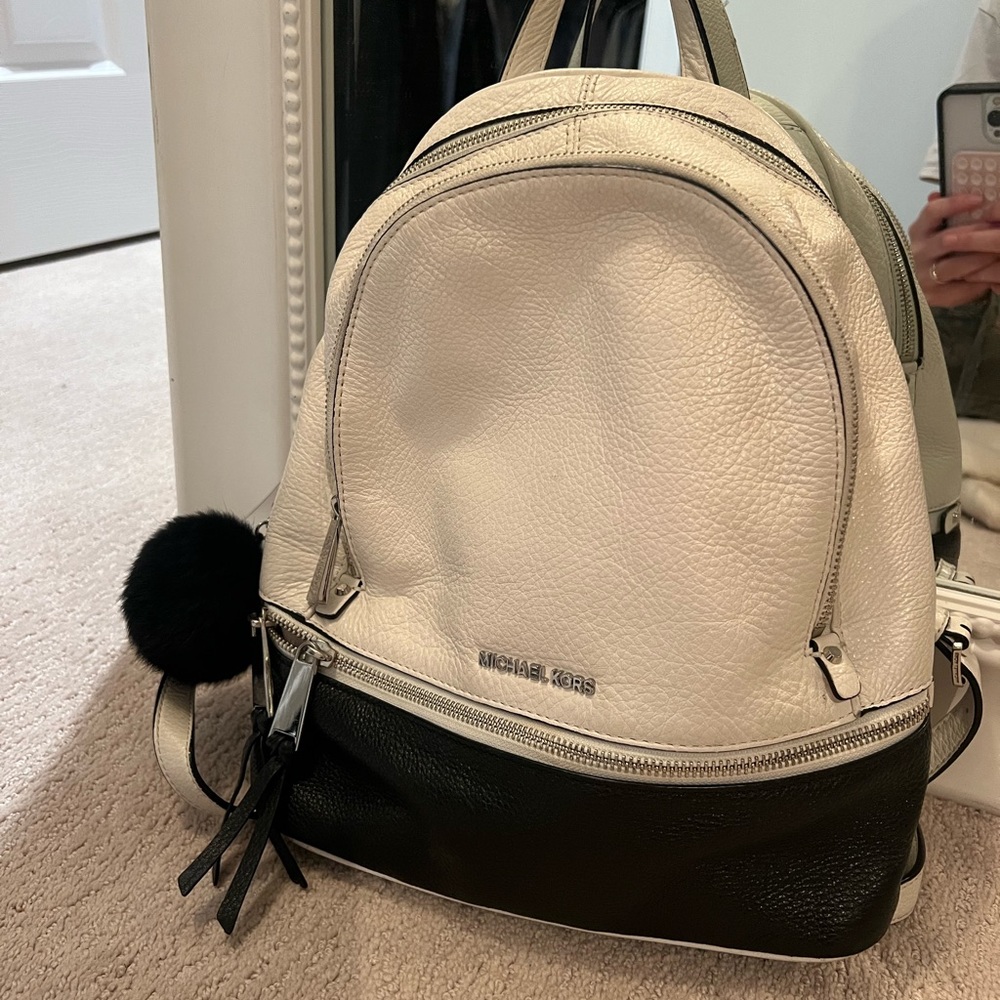White and Black Michael Kors Mini Backpack